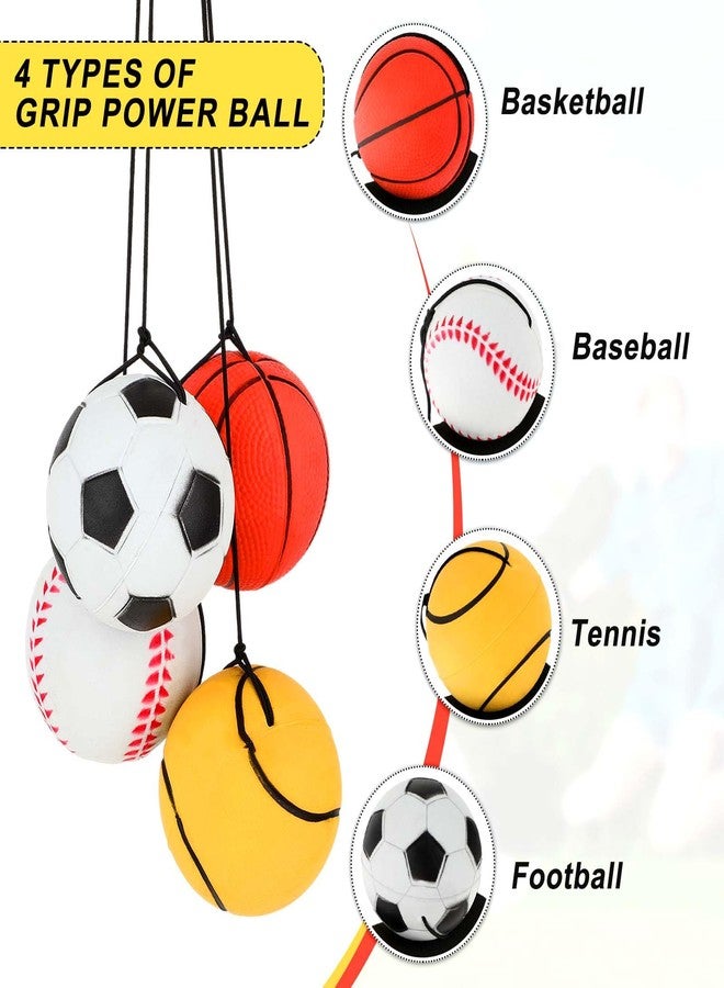 DSLSQD 4 Pieces Wrist Return Ball - 2 Inch Rubber Rebound Wristband On A String Sports Ball Includes Basketball, Baseball and Football for Teens Adults Exercise or Play (Nomal) - Image 3