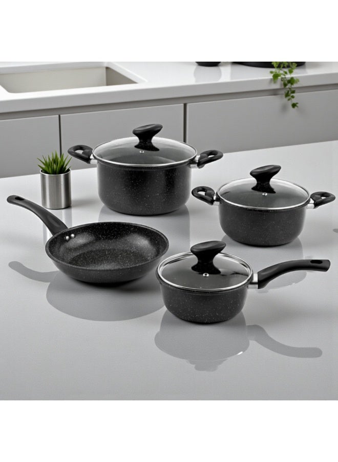 Bister Carbon Steel with Granite Coating 7-Piece Cookware Set, Black Color - Image 2
