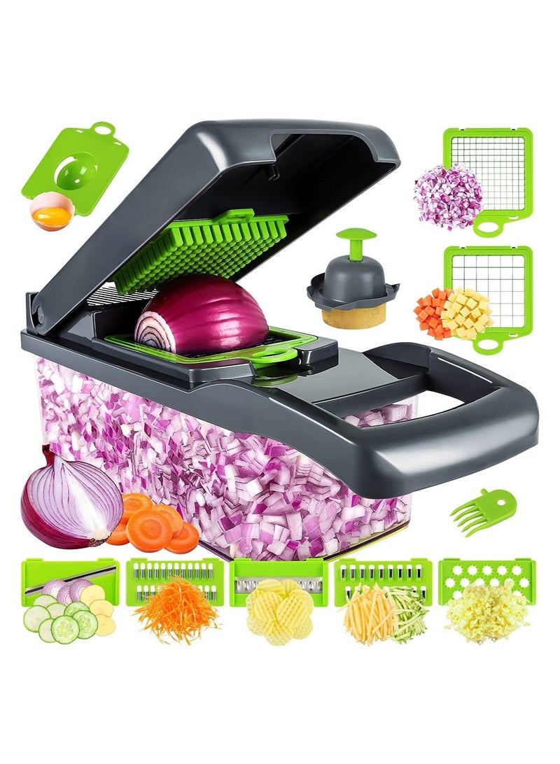 ELTRAZONE Vegetable Chopper, Pro Onion Chopper, Multifunctional 13 in 1 Food Chopper, Kitchen Vegetable Slicer Dicer Cutter,Veggie Chopper With 8 Blades,Carrot and Garlic Chopper With Container - Image 1