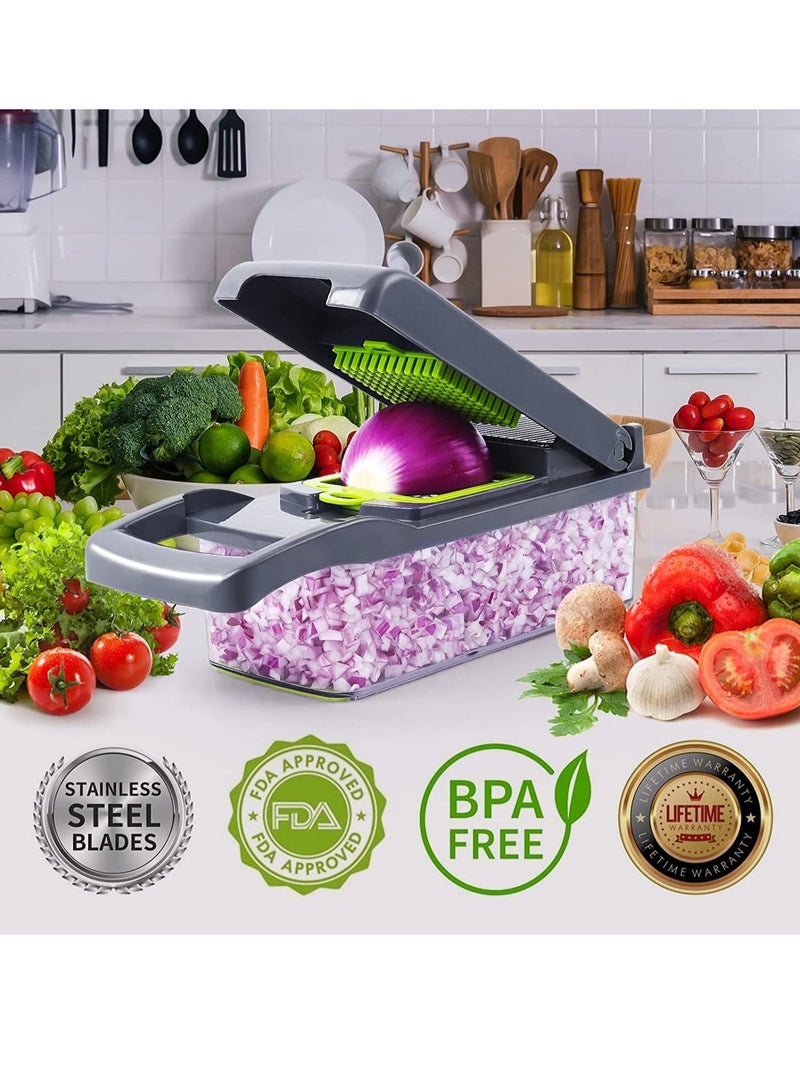 ELTRAZONE Vegetable Chopper, Pro Onion Chopper, Multifunctional 13 in 1 Food Chopper, Kitchen Vegetable Slicer Dicer Cutter,Veggie Chopper With 8 Blades,Carrot and Garlic Chopper With Container - Image 2