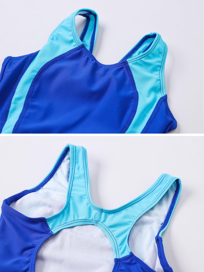 J·E Sterguard J.E Sterguard Athletic Girls' One Piece Swimsuit, Infinity Splice Thick Strap Girls Bathing Suits, Pro for Practice and Competition Color Block Kids Swimsuits Size 8 1880-QQ - Image 4