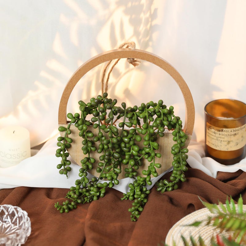 Floweroyal 2pcs Artificial Succulents Hanging Plants 12.2'' Fake String of Pearls in Pot with 8.3'' Lanyard for Indoor Outdoor Wall Decor(Wood Color). - Image 5