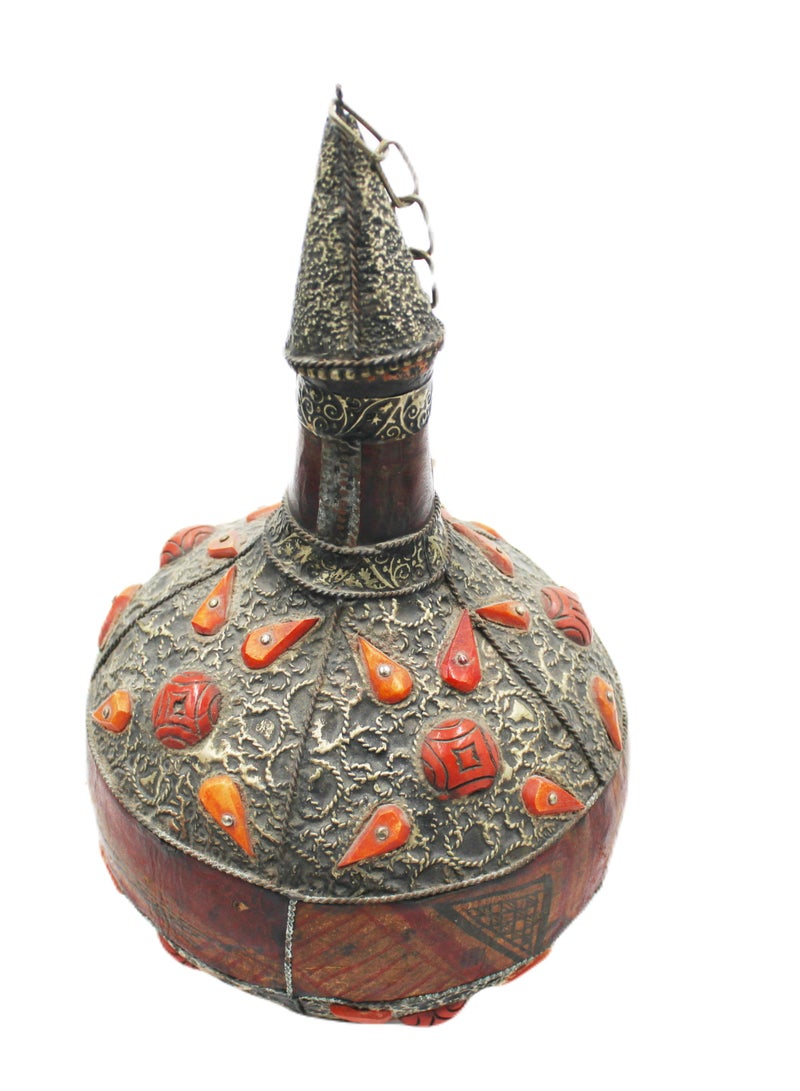 Antique Museum Moroccan Handmade Porcelain Pot White Metal With Bone Work 30 cm  - Image 1