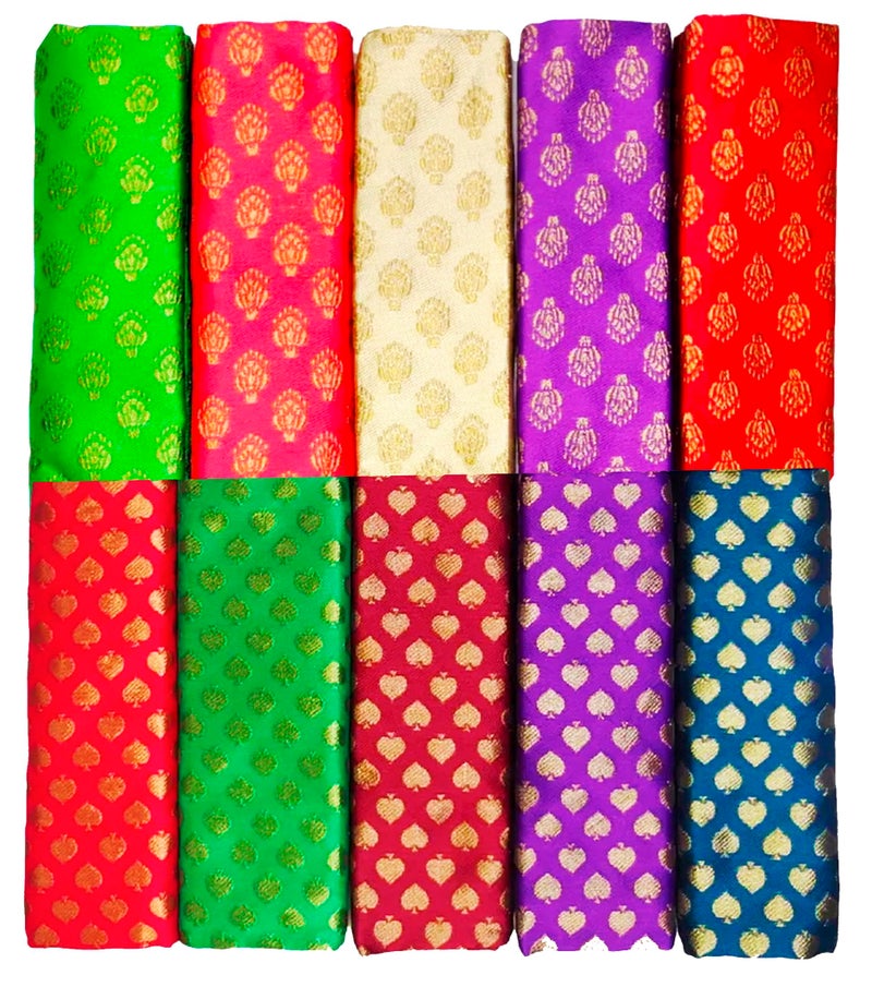 Timatim Women's Blouse Piece Jari Silk Blend Unstitched Blouse Materials 1 meters Each Piece, Assorted Multicolour (Pack of 10 Pieces) - Image 1