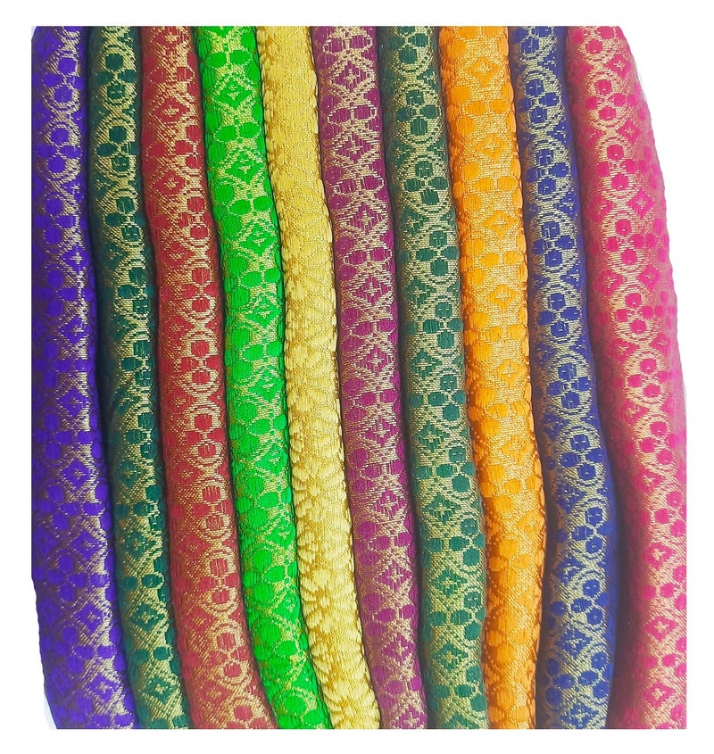 Timatim Women's Blouse Piece Jari Silk Blend Unstitched Blouse Materials 1 meters Each Piece, Assorted Multicolour (Pack of 10 Pieces) - Image 4