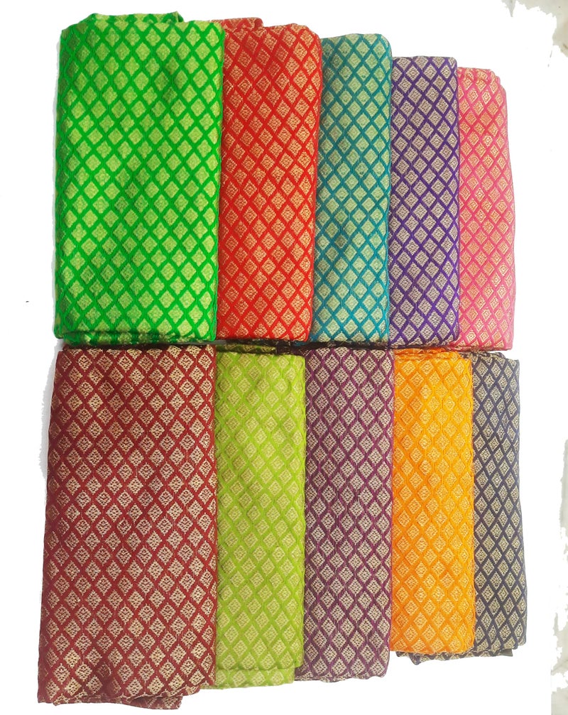 Timatim Women's Blouse Piece Jari Silk Blend Unstitched Blouse Materials 1 meters Each Piece, Assorted Multicolour (Pack of 10 Pieces) - Image 5