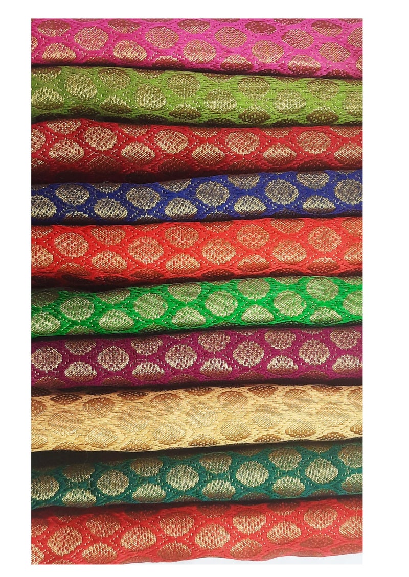 Timatim Women's Blouse Piece Jari Silk Blend Unstitched Blouse Materials 1 meters Each Piece, Assorted Multicolour (Pack of 10 Pieces) - Image 3