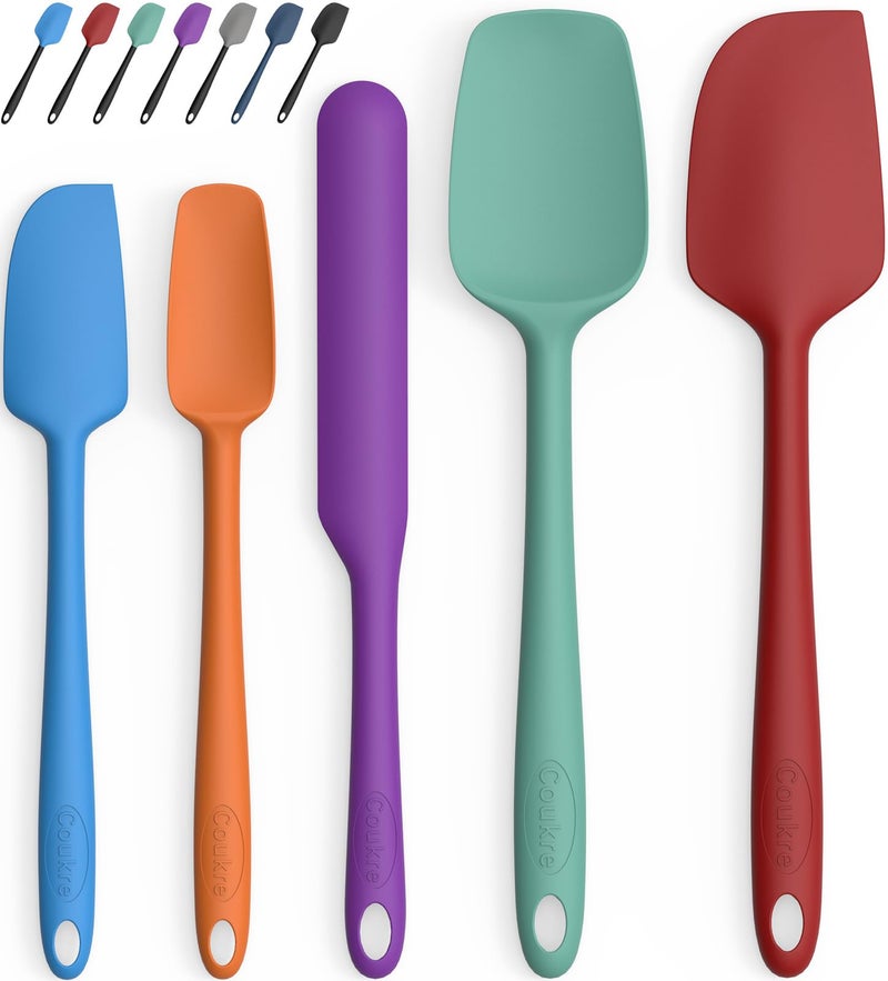 Coukre Silicone Spatula Set of 5,High Heat Resistant, Food Grade Silicone, Upgraded Extended Reinforced Handle,Dishwasher Safe, for Baking, Cooking (Pure Colorful B, Solid color) - Image 1