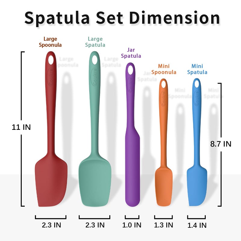 Coukre Silicone Spatula Set of 5,High Heat Resistant, Food Grade Silicone, Upgraded Extended Reinforced Handle,Dishwasher Safe, for Baking, Cooking (Pure Colorful B, Solid color) - Image 2