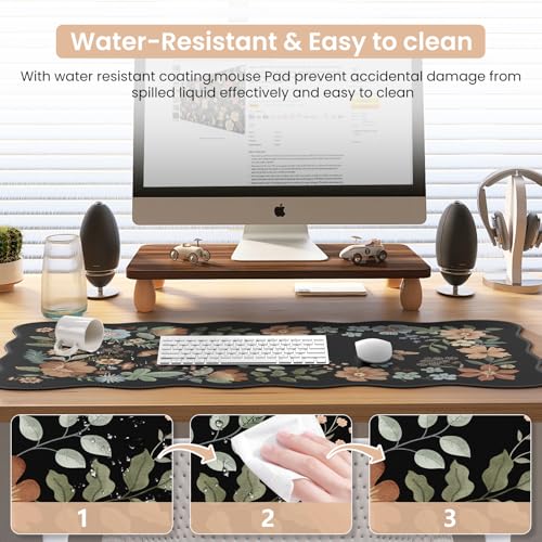 iCasso Desk Matt for Desktop, Black Desk Mat, Cute Desk Pad Mat, XXL Large Mouse Pad for Desk, Anti-Slip Big Mousepad with Stitched Edges, Keyboard Pad Mouse Mat for Computer(Black) - Image 5