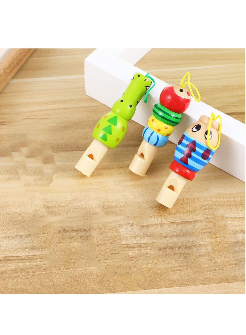 SYOSI 6 Pcs Musical Whistle Toys, Animal Wooden Whistles Wooden Cartoon Musical Instrument for Developmental Educational Birthday Gift Party - Image 2
