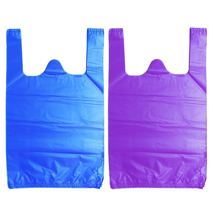 T SHIRT BAGS BOLSAS DE PLASTICO PARA NEGOCIO12X20 INCHES PLASTIC SHOPPING BAGS WITH HANDLES FOR GROCERY BUSINESS RESTAURANT USE BLUE 50PCS PURPLE 50PCS