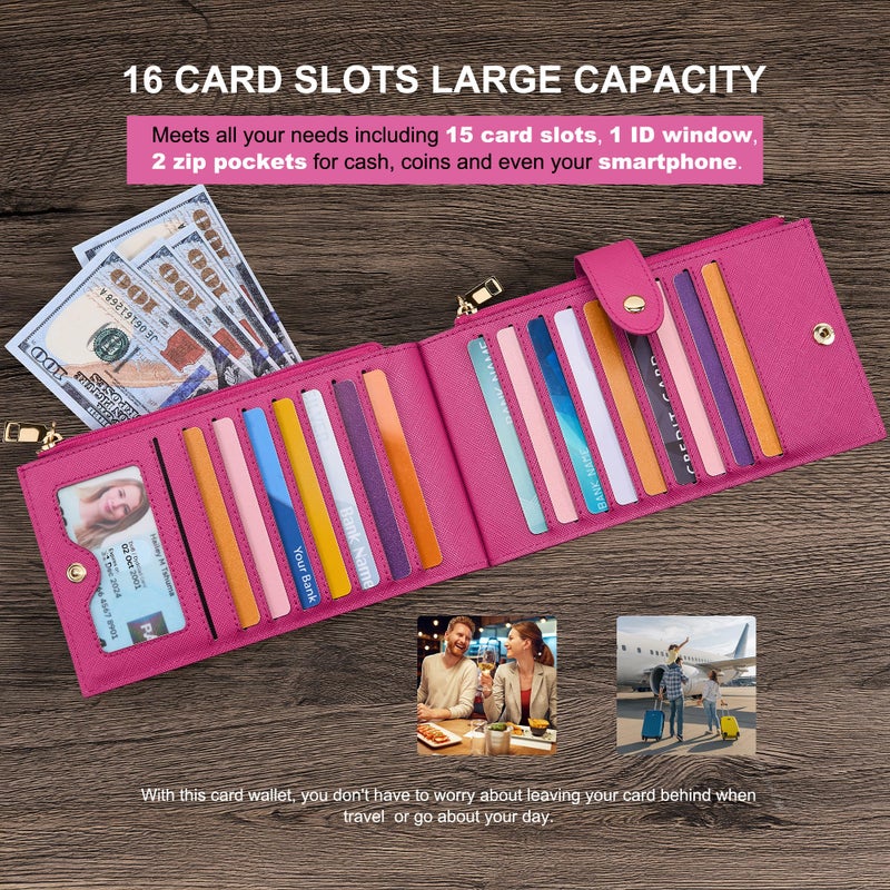 Travelambo RFID Wallet Women Large Size Bifold Multi Card Wallet Case with Zipper Pocke Credit Card Holder for Women - Image 5