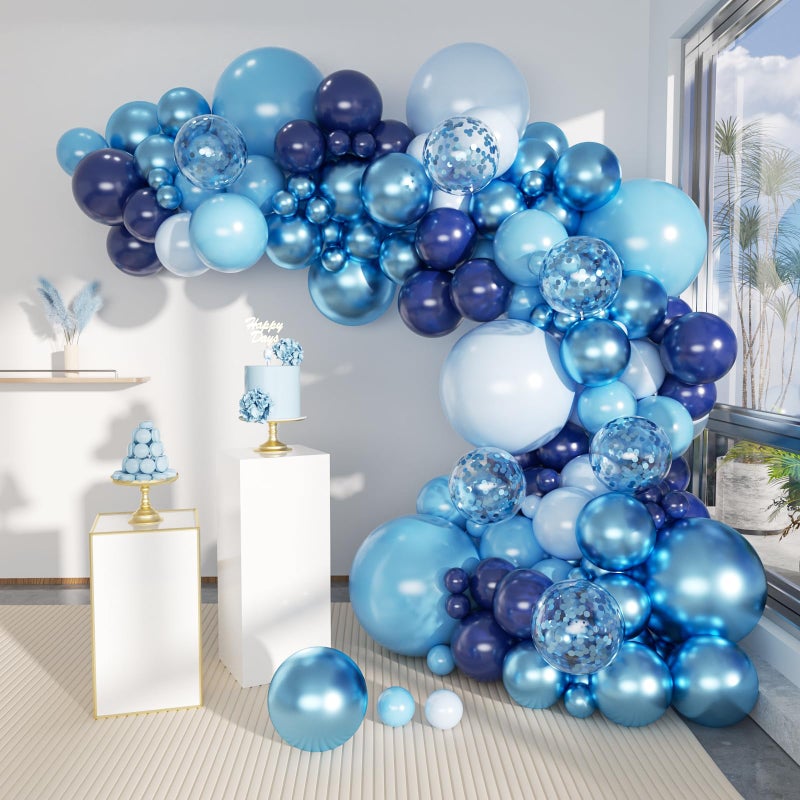 MEBAY Blue Balloon Arch Kit 147 Pcs Metallic Macaron Light Navy Blue Balloons Garland with Confetti for Baby Shower Birthday Wedding Ocean Themed Party Decoration - Image 3