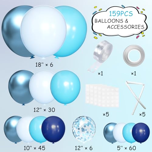 MEBAY Blue Balloon Arch Kit 147 Pcs Metallic Macaron Light Navy Blue Balloons Garland with Confetti for Baby Shower Birthday Wedding Ocean Themed Party Decoration - Image 5