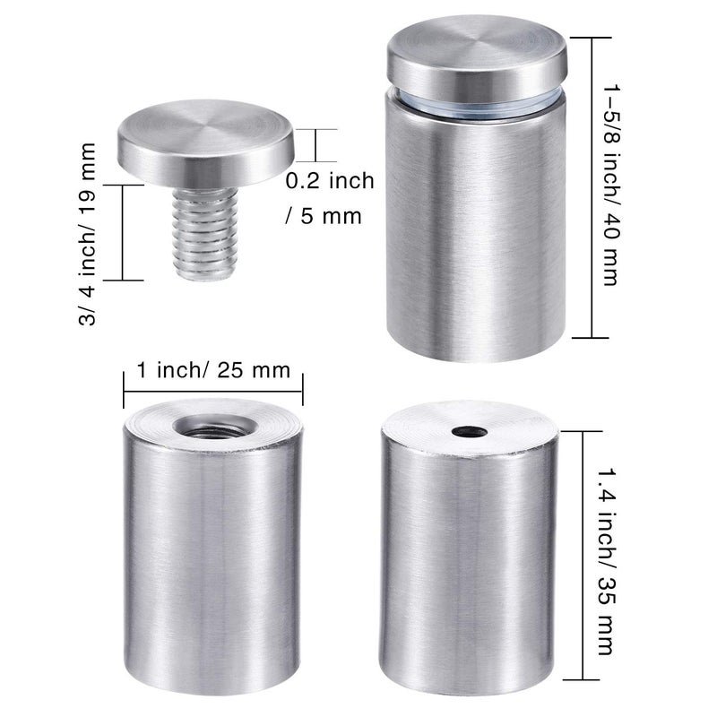 Pelopy 8 Pcs Sign Standoff Screws Advertising Screws Stainless Steel Wall Standoff Mounts Glass Acrylic Nail(1 x 1-5/8 Inch) - Image 2