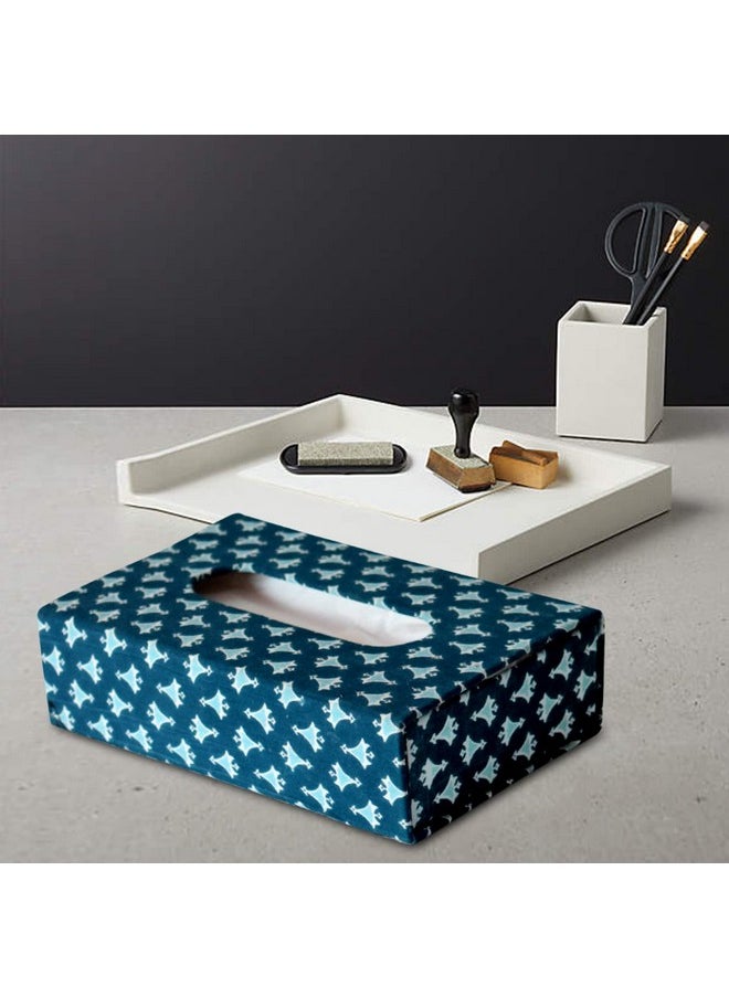 Kuber Industries - Kuber Industries Multiuses Buti Print Handicrafts Tissue Paper Box/Paper Napkin Holder for Home, Hotel, Office (Blue) - Image 1