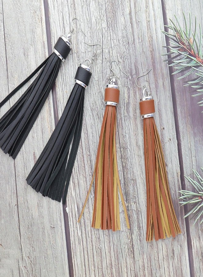 RechicGu 2x Western Earrings For Women Country Concert Pu Leather Long Tassels Stainless Steel Ear Hook Cowgirl Cowboy Bohemian Earrings Jewelry Set,Black & Coffee - Image 5