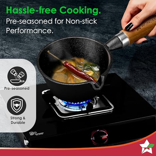 Wonderchef Ferro Light-Weight Cast-Iron Tadka Pan for Tempering, 40% Lighter, Pre-Seasoned with 100% Vegetable Oil, Chemical-Free, Induction-Friendly, Long Cool-Touch Wood Handles, 10-Yr Warranty - Image 5