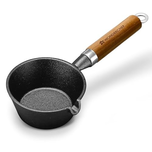 Wonderchef Ferro Light-Weight Cast-Iron Tadka Pan for Tempering, 40% Lighter, Pre-Seasoned with 100% Vegetable Oil, Chemical-Free, Induction-Friendly, Long Cool-Touch Wood Handles, 10-Yr Warranty - Image 1