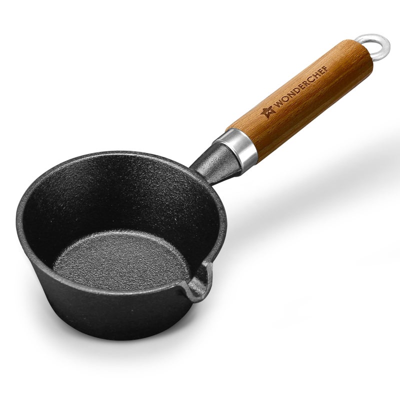 Wonderchef Ferro Light-Weight Cast-Iron Tadka Pan for Tempering, 40% Lighter, Pre-Seasoned with 100% Vegetable Oil, Chemical-Free, Induction-Friendly, Long Cool-Touch Wood Handles, 10-Yr Warranty - Image 2