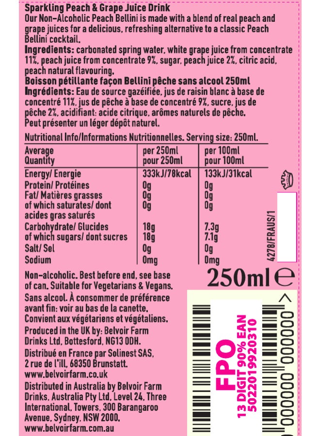 Belvoir Farm Non-Alcoholic Peach Bellini Drink 250ml - Image 2