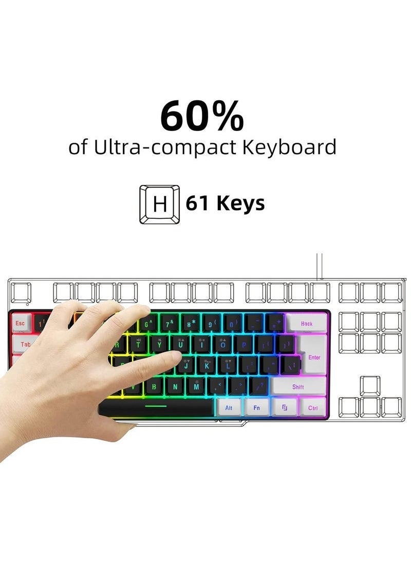لوحة مفاتيح للألعاب ذات 61 مفتاحًا RGB سلكية صغيرة بنسبة 60% مقاومة للماء للاعبين - Image 3