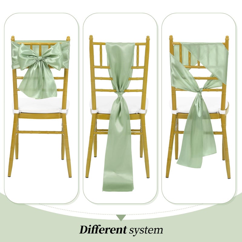 YMHPRIDE YMHPRIDE 120 PCS Sage Green Satin Chair Sashes Ties Bows Designed Chair Sashes for Wedding Party Baby Shower Banquet Restaurant Hotel Folding Chairs Decoration(Sage Green 7x78 inch)  - Image 3