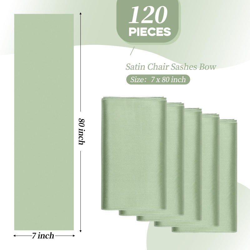 YMHPRIDE YMHPRIDE 120 PCS Sage Green Satin Chair Sashes Ties Bows Designed Chair Sashes for Wedding Party Baby Shower Banquet Restaurant Hotel Folding Chairs Decoration(Sage Green 7x78 inch)  - Image 2