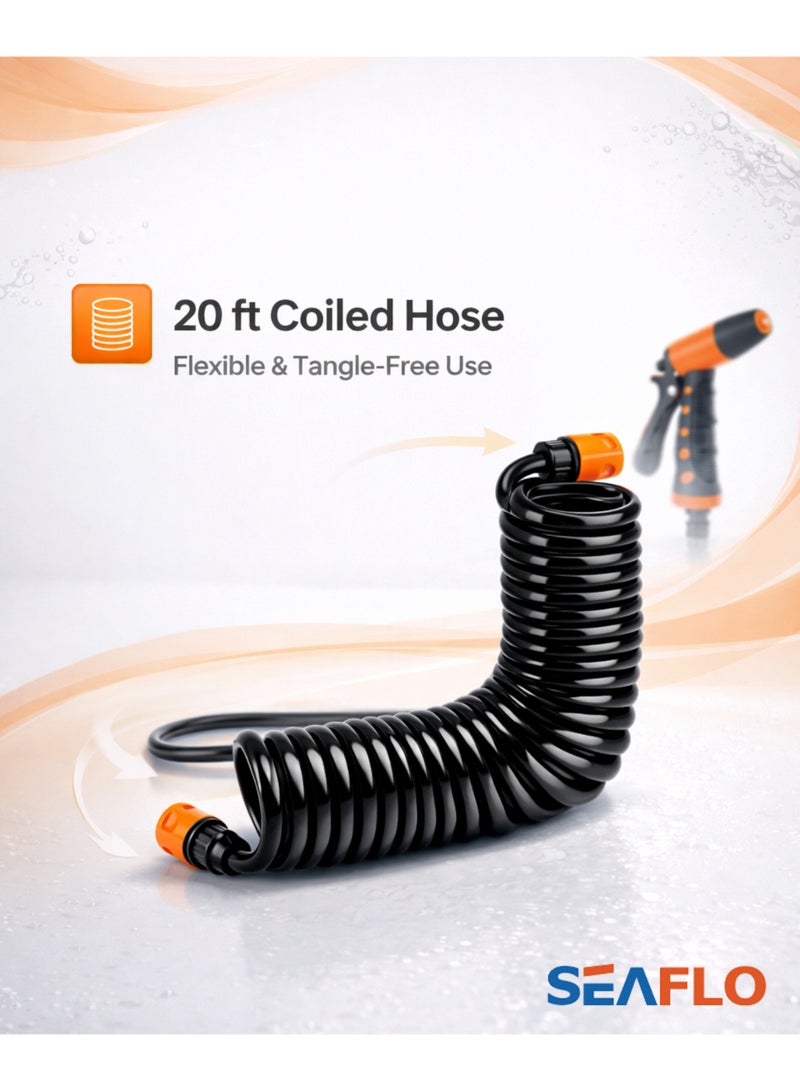 SEAFLO Portable Washdown Pump Kit with 20 ft Coiled Hose & Adjustable Spray Nozzle – Marine & Multi-Purpose Cleaning Kit - Image 2