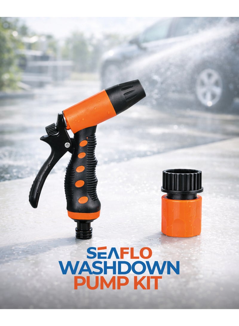SEAFLO Portable Washdown Pump Kit with 20 ft Coiled Hose & Adjustable Spray Nozzle – Marine & Multi-Purpose Cleaning Kit - Image 1