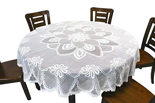 GEFEII White Lace Tablecloth Crochet Table Linen Round Lace Table Covers for Kitchen Dinner Wedding Party Banquet Chrismas Decoration 70 Inch
