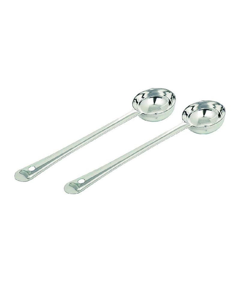 Metal Brass Ladle for Cooking and Serving Spoon Stainless Steel. Heavy Gauge 30cm (Golchi) Set of 2 