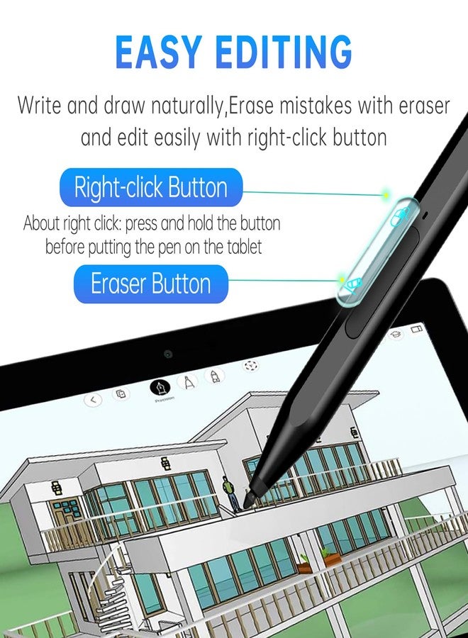 UOGIC Stylus Pen for Surface Pro, Uogic Stylus Pen with Palm Rejection, Smooth Writing,1024 Levels Pressure, Rechargeable, for Surface Pro (3 Gen and Later Versions), Surface Go (1/2/3 Gen) - Image 3