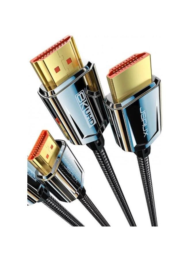 JSAUX JSAUX 8K HDMI Cable 2.1 48Gbps Ultra High Speed Braided HDMI Cord(8K@60Hz 4K@120Hz) eARC HDR10 HDCP 2.2 & 2.3 3D, Compatible for PS5/PS4/X-Box/Roku TV/HDTV/Blu-ray/LG/Samsung QLED (3M)-Black  - Image 1