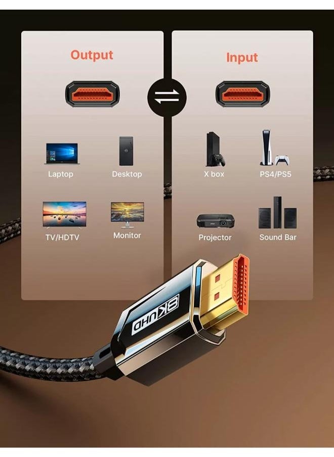 JSAUX JSAUX 8K HDMI Cable 2.1 48Gbps Ultra High Speed Braided HDMI Cord(8K@60Hz 4K@120Hz) eARC HDR10 HDCP 2.2 & 2.3 3D, Compatible for PS5/PS4/X-Box/Roku TV/HDTV/Blu-ray/LG/Samsung QLED (3M)-Black  - Image 2