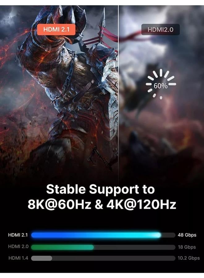 كابل JSAUX 8K HDMI 2.1 48 جيجابت في الثانية سلك HDMI مجدول فائق السرعة (8K@60 هرتز 4K@120 هرتز) eARC HDR10 HDCP 2.2 و2.3 ثلاثي الأبعاد، متوافق مع PS5/PS4/X-Box/Roku TV/HDTV/Blu-ray/LG/Samsung كيو إل إ