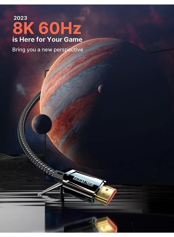 كابل JSAUX 8K HDMI 2.1 48 جيجابت في الثانية سلك HDMI مجدول فائق السرعة (8K@60 هرتز 4K@120 هرتز) eARC HDR10 HDCP 2.2 و2.3 ثلاثي الأبعاد، متوافق مع PS5/PS4/X-Box/Roku TV/HDTV/Blu-ray/LG/Samsung كيو إل إ