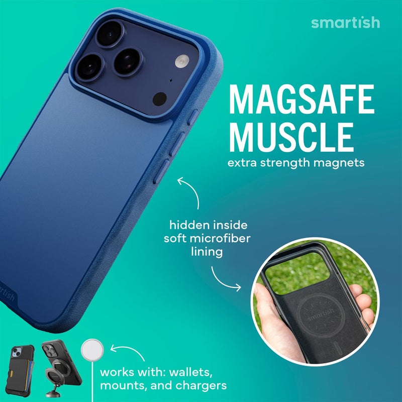 SmartishÂ® iPhone 17 Pro MagSafe Case - Gripmunk Magnetic Slim Case [Lightweight + Protective] Thin Grip Cover with Microfiber Lining for Apple iPhone 17 Pro - Blues on The Green - Image 3