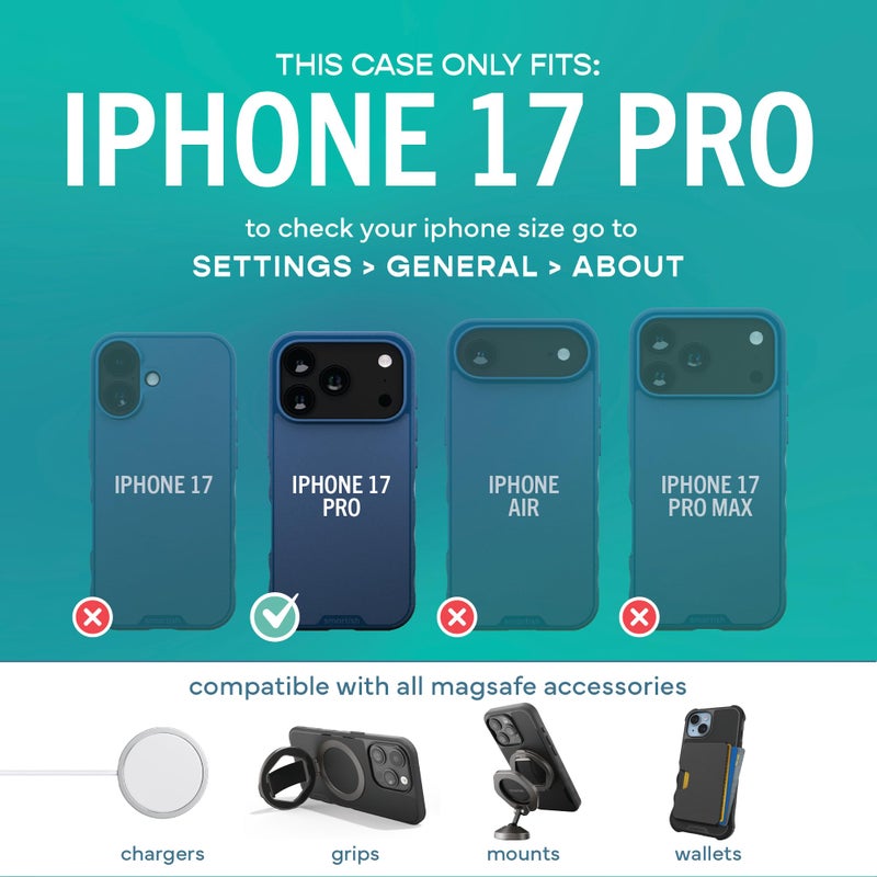 SmartishÂ® iPhone 17 Pro MagSafe Case - Gripmunk Magnetic Slim Case [Lightweight + Protective] Thin Grip Cover with Microfiber Lining for Apple iPhone 17 Pro - Blues on The Green - Image 5