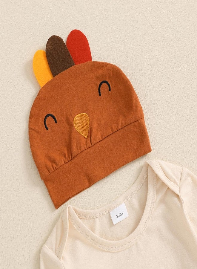 Socutebabe My First Thanksgiving Baby Boy Outfit Infant Little Turkey Hat Bodysuit Pants Newborn 1st Thanksgiving Outfits (Little Turkey Khaki Brown, 0-3 Months) - Image 3