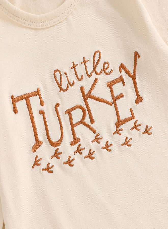 Socutebabe My First Thanksgiving Baby Boy Outfit Infant Little Turkey Hat Bodysuit Pants Newborn 1st Thanksgiving Outfits (Little Turkey Khaki Brown, 0-3 Months) - Image 4
