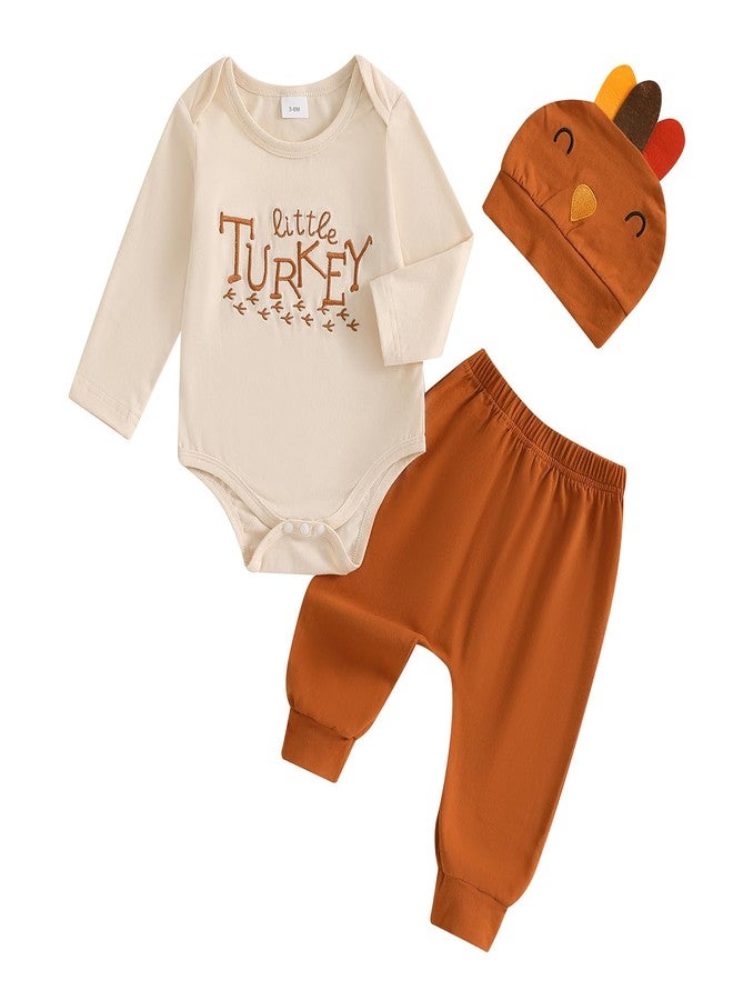 Socutebabe My First Thanksgiving Baby Boy Outfit Infant Little Turkey Hat Bodysuit Pants Newborn 1st Thanksgiving Outfits (Little Turkey Khaki Brown, 0-3 Months) - Image 1