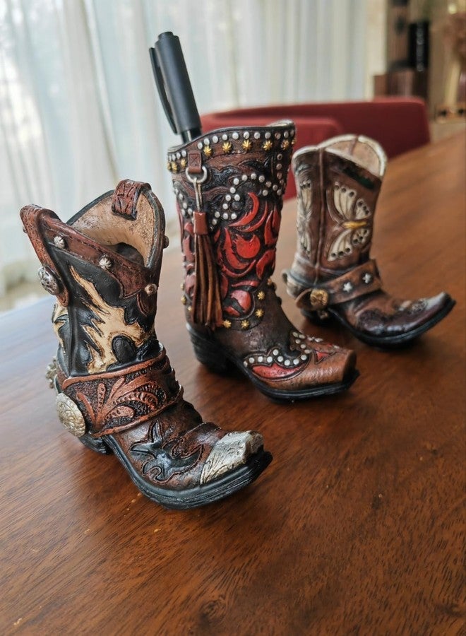 Eagrafts Rustic Decorative Western Cowboy Boot Pencil Pen Holder Vase Caddy Office Decoration (Red and Black) - Image 5