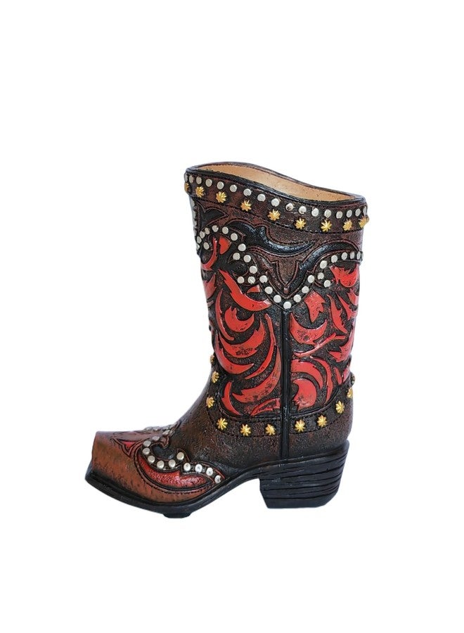 Eagrafts Rustic Decorative Western Cowboy Boot Pencil Pen Holder Vase Caddy Office Decoration (Red and Black) - Image 1