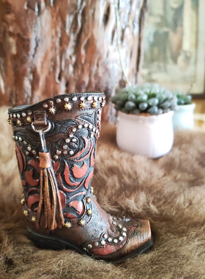 Eagrafts Rustic Decorative Western Cowboy Boot Pencil Pen Holder Vase Caddy Office Decoration (Red and Black) - Image 3