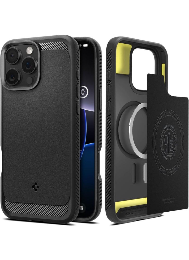 Spigen - Rugged Armor MagFit iPhone 16 Pro MAX Case Cover with MagSafe and Carbon Fiber Textures (2024) - Matte Black - Image 1