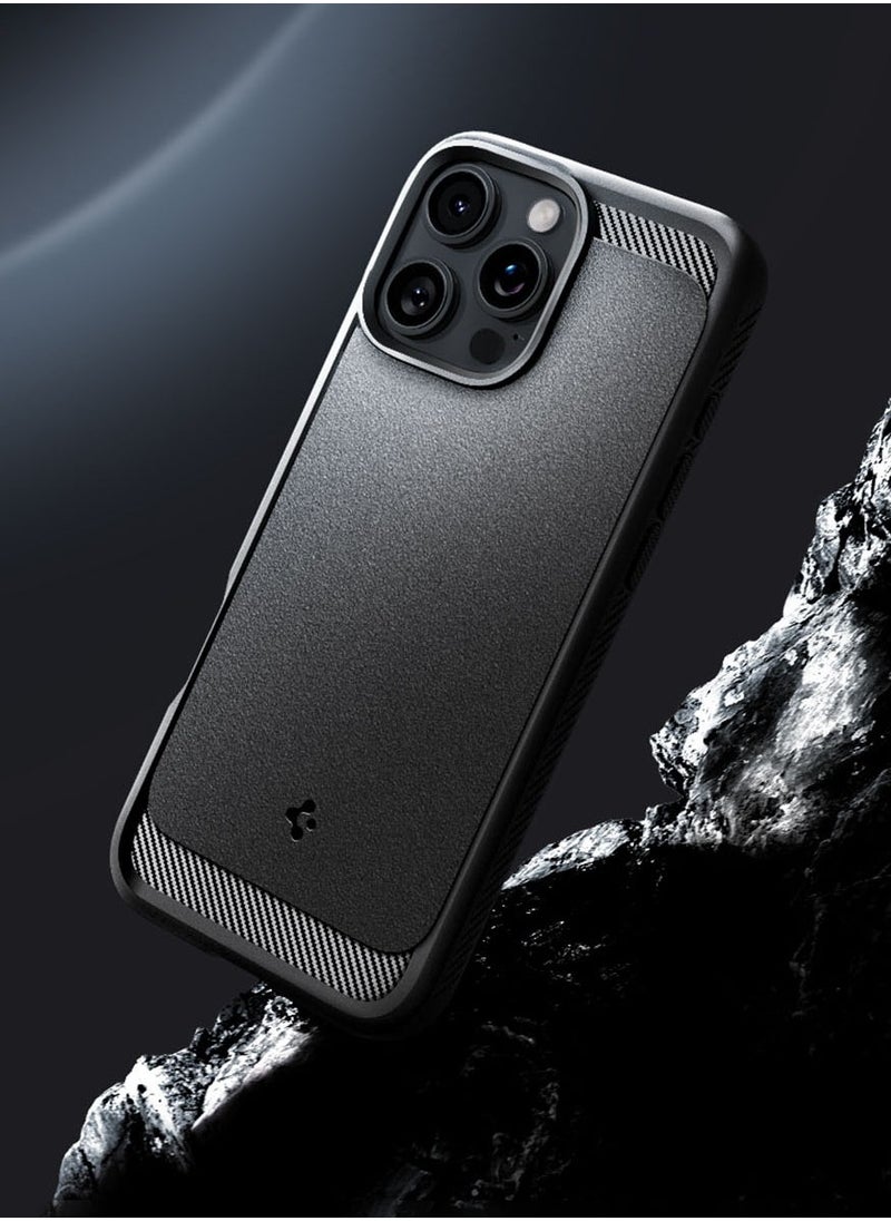 Spigen - Rugged Armor MagFit iPhone 16 Pro MAX Case Cover with MagSafe and Carbon Fiber Textures (2024) - Matte Black - Image 1