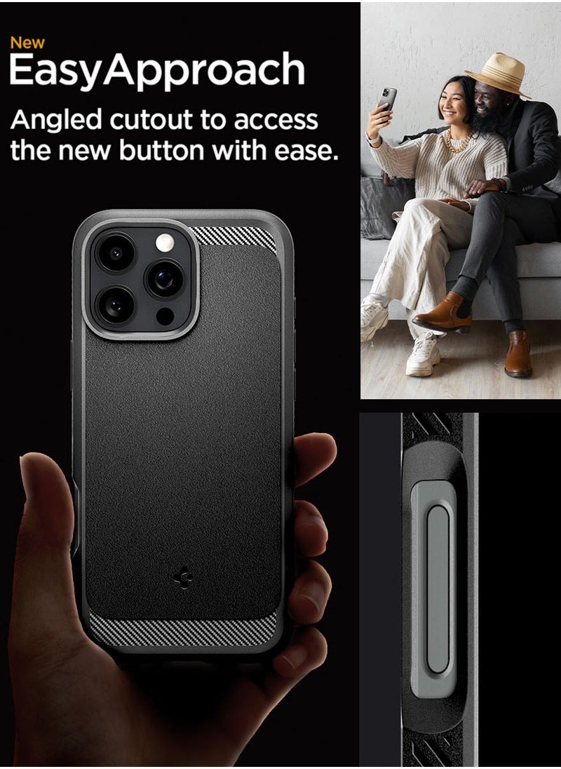 Spigen - Rugged Armor MagFit iPhone 16 Pro MAX Case Cover with MagSafe and Carbon Fiber Textures (2024) - Matte Black - Image 1