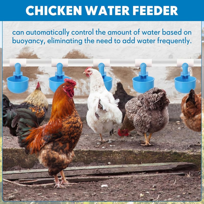 LemonRoad 30 Set Automatic Chicken Waterer Cups with 1/2" PVC Tee Fitting Chicken Drinking Bowl, Poultry Drinker Mounting Hole Opener,Water Dispenser Feeder for Duck, Goose, Turkey, Pigeon(Blue Black) - Image 5